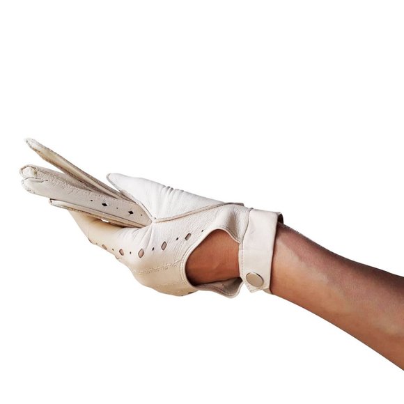 Lambskin Leather Driving Gloves, Ivory - Picture 2 of 4
